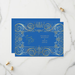 Reserva La Fecha Elegante Blue Regal Gold Wedding Salva La Fecha