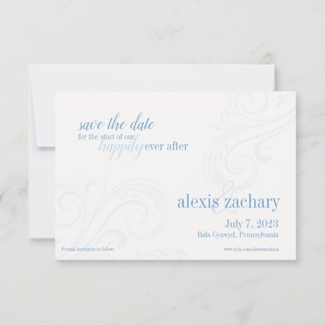 Reserva La Fecha Elegante Blue Save-the-Date, Boda de Caroline (Anverso)