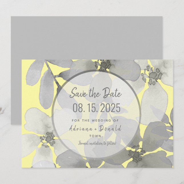 Reserva La Fecha Elegante boda amarilla y gris (Anverso / Reverso)