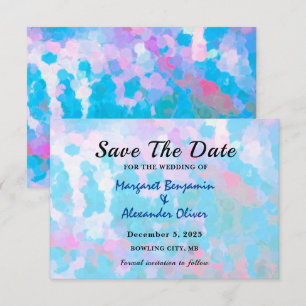 Reserva La Fecha Elegante Boda Aquarela de Círculos Azules y Rosado