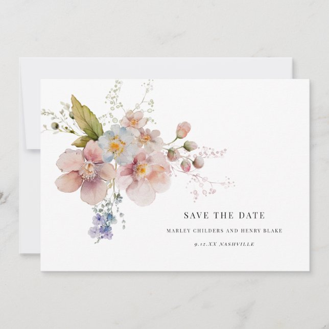 Reserva La Fecha Elegante Boda Aquarela Floral Save the Date  (Anverso)