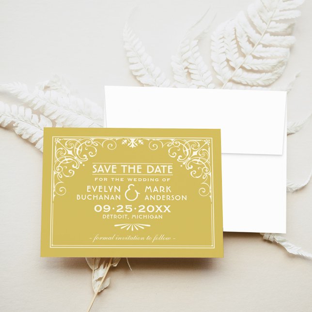 Reserva La Fecha Elegante Boda Art Déco con Roleos en Oro (Subido por el creador)