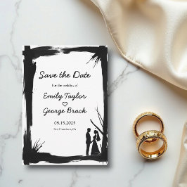 Reserva La Fecha Elegante Boda Artístico Moderno Blanco Y Negro