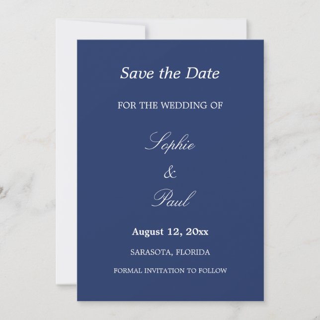 Reserva La Fecha Elegante boda azul de la marina salva la fecha (Anverso)