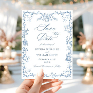 Reserva La Fecha Elegante Boda azul turbio y bucólico de origen vic