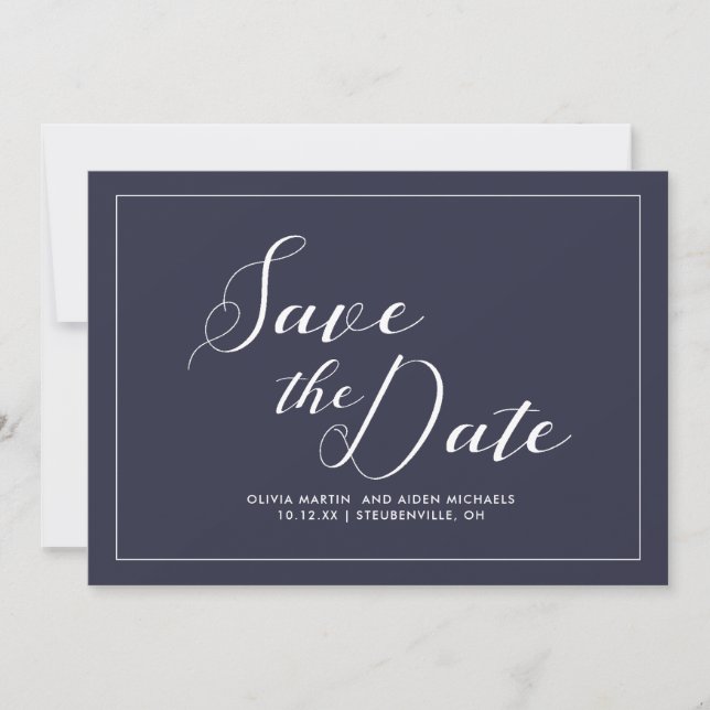 Reserva La Fecha Elegante Boda azul y blanco (Anverso)