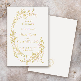 Reserva La Fecha Elegante Boda Barroca Chinoiserie Dorado Vintage