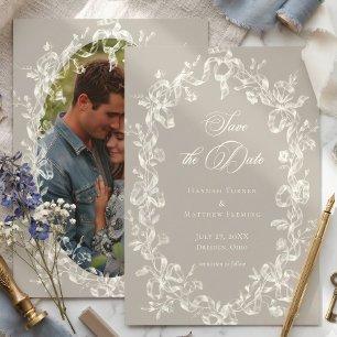 Reserva La Fecha Elegante Boda Barroco Vintage Neutro Marfil