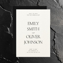 Reserva La Fecha Elegante Boda blanco negro limpio y moderno