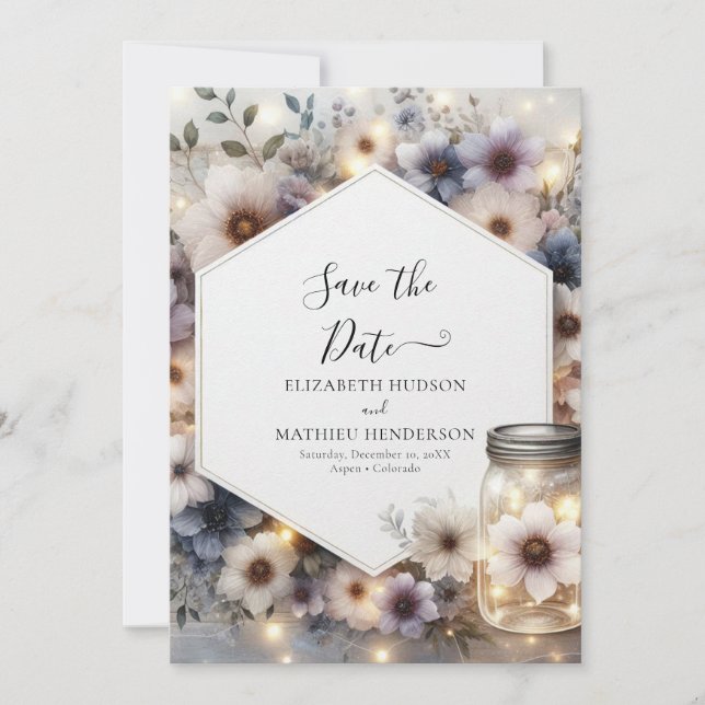 Reserva La Fecha Elegante Boda Botánico Mason Jar (Anverso)