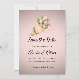 Reserva La Fecha Elegante Boda Bouquet de Tulipanes Rosados
