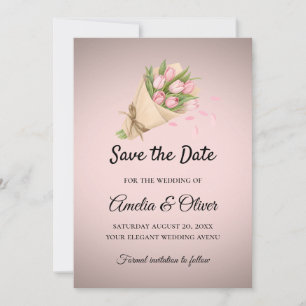 Reserva La Fecha Elegante Boda Bouquet de Tulipanes Rosados