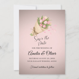 Reserva La Fecha Elegante Boda Bouquet de Tulipanes Rosados