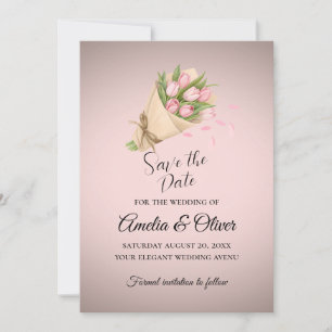 Reserva La Fecha Elegante Boda Bouquet de Tulipanes Rosados
