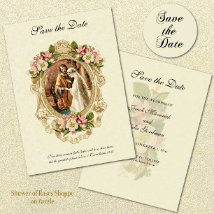 Reserva La Fecha Elegante Boda Católica Tradicional Vintage