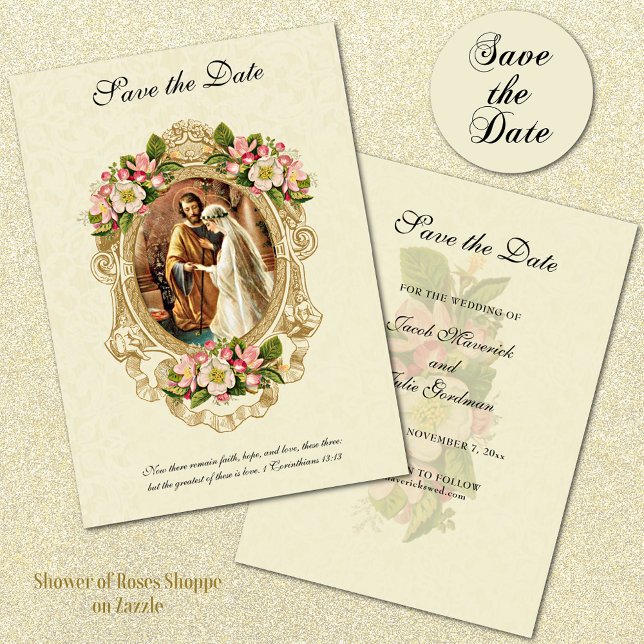 Reserva La Fecha Elegante Boda católico vintage tradicional (Traditional Catholic Save the Date)