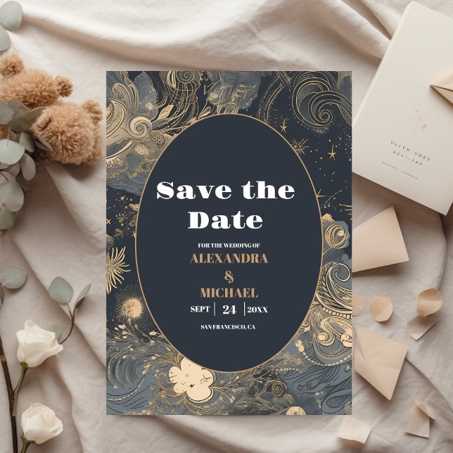 Reserva La Fecha Elegante Boda Celestial de Oro Plateado (Subido por el creador)