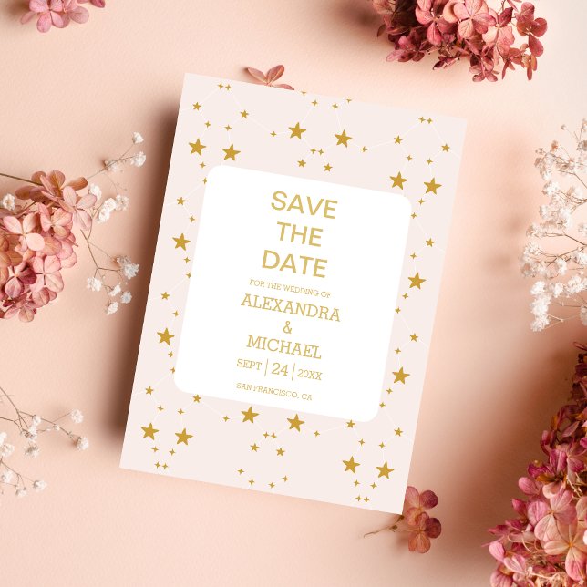 Reserva La Fecha Elegante Boda Celestial Rosa y Oro de Rubor (Subido por el creador)