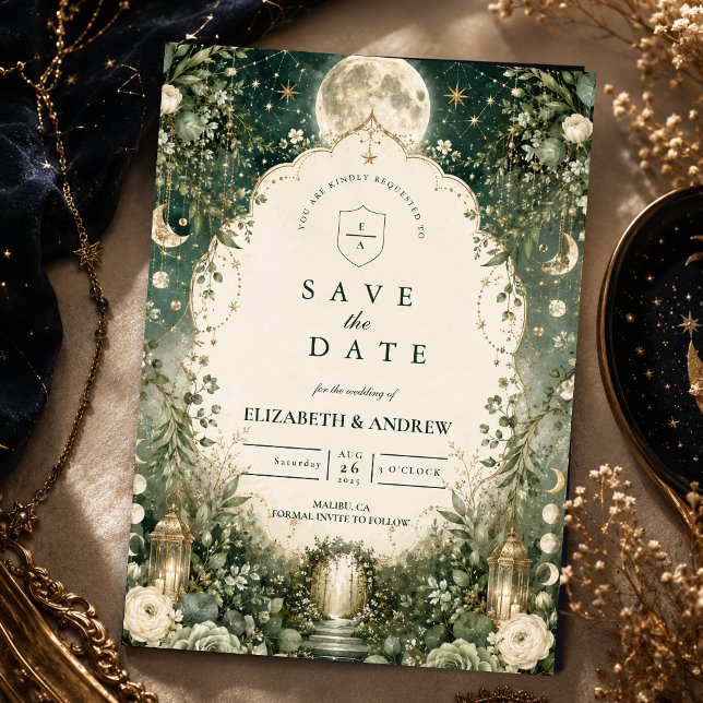 Reserva La Fecha Elegante Boda Celestial Verde (Subido por el creador)