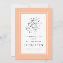 Reserva La Fecha Elegante Boda Chic Caligrafía Tendencia Melocotón