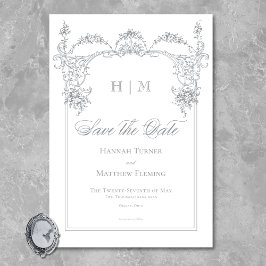 Reserva La Fecha Elegante Boda Chinoiserie gris victoriano francés