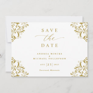 Reserva La Fecha Elegante Boda Clásica de Oro Vintage