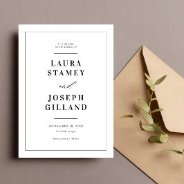 Reserva La Fecha Elegante Boda clásico blanco y negro