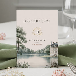 Reserva La Fecha Elegante Boda con Monograma de Château Francés