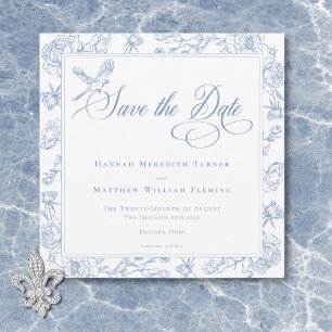 Reserva La Fecha Elegante boda con pájaro y blasón de chinoiserie a
