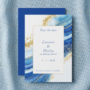 Reserva La Fecha Elegante Boda de acuarela azul y oro