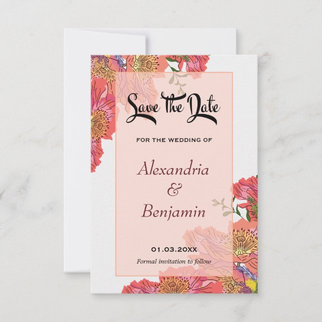 Reserva La Fecha Elegante Boda de acuarela floral rosa (Anverso)
