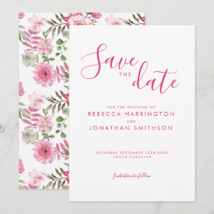 Reserva La Fecha Elegante Boda de acuarela floral rosa