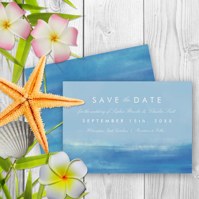 Reserva La Fecha Elegante boda de acuarela oceánica salva la fecha (Elegant watercolor beach themed save the date)