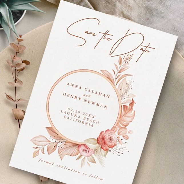 Reserva La Fecha Elegante Boda de armazón floral rosa (Subido por el creador)