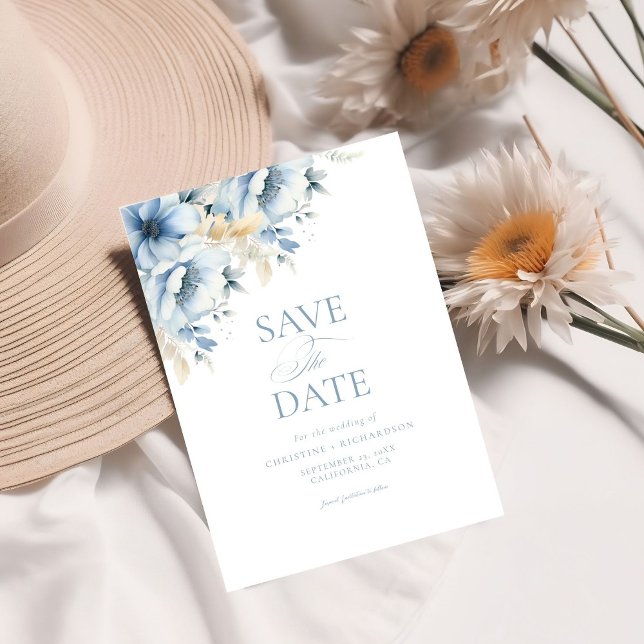 Reserva La Fecha Elegante Boda de armazón geométrico floral azul (Subido por el creador)
