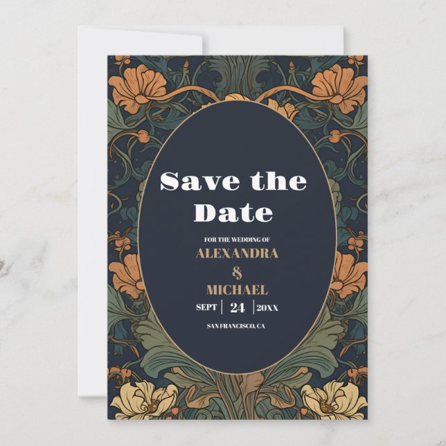 Reserva La Fecha Elegante Boda de Art Nouveau floral (Anverso)
