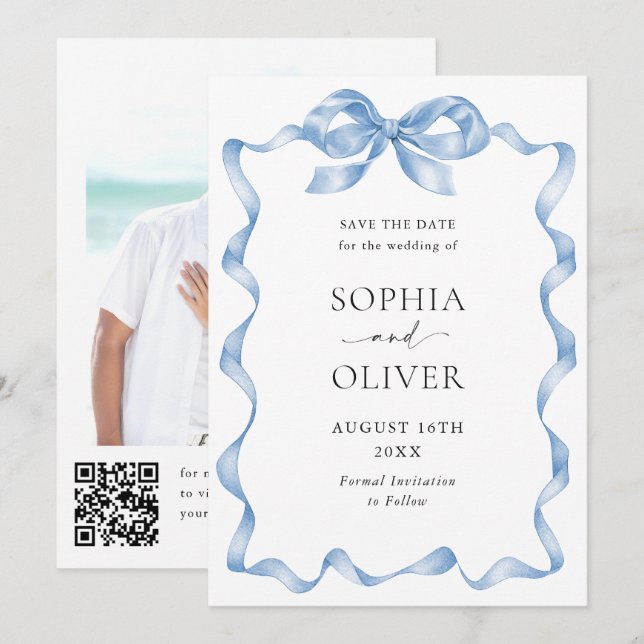 Reserva La Fecha Elegante Boda de barniz azul turbio (Anverso / Reverso)