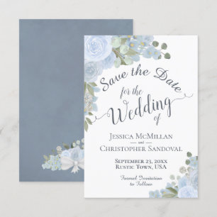 Reserva La Fecha Elegante Boda de Boho floral de color azul turbio