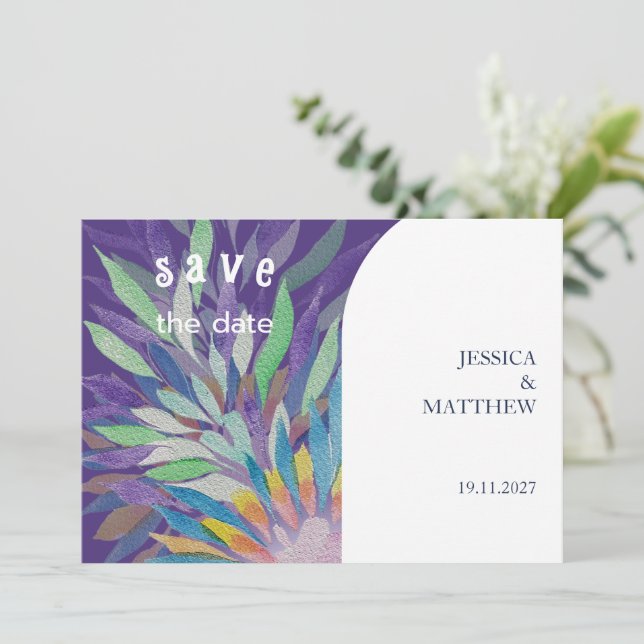 Reserva La Fecha Elegante Boda de Boho Purple Floral (Anverso de pie)