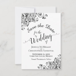 Reserva La Fecha Elegante Boda de caligrafía blanca y negra
