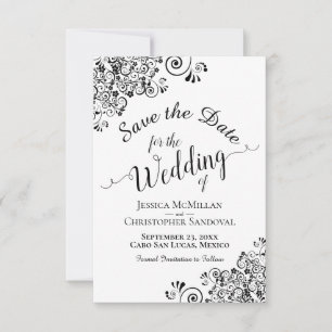 Reserva La Fecha Elegante Boda de caligrafía blanca y negra