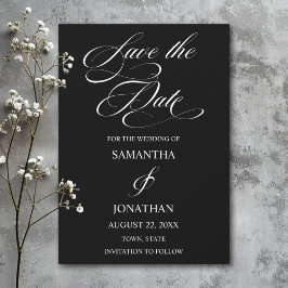 Reserva La Fecha Elegante Boda de caligrafía blanca y negra
