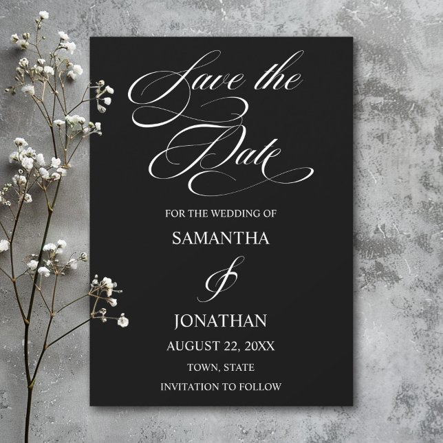 Reserva La Fecha Elegante Boda de caligrafía blanca y negra (Subido por el creador)