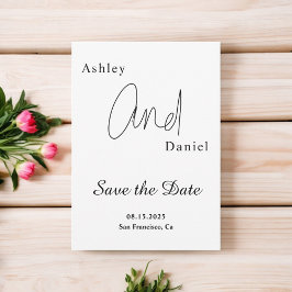 Reserva La Fecha Elegante Boda De Caligrafía Blanca Y Negra Sencill