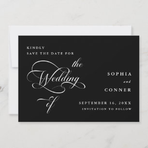 Reserva La Fecha Elegante Boda de caligrafía elegante negro