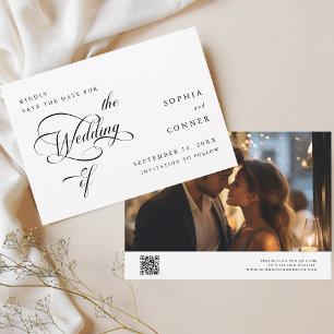Reserva La Fecha Elegante Boda de caligrafía elegante negro y blanc