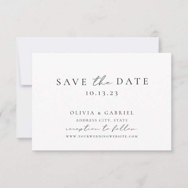 Reserva La Fecha Elegante Boda de caligrafía en blanco y negro (Anverso)