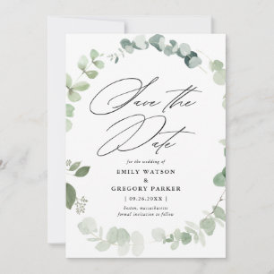 Reserva La Fecha Elegante Boda de caligrafía eucalipto