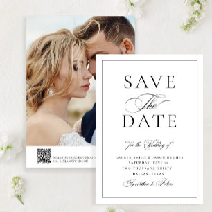 Reserva La Fecha Elegante Boda de caligrafía Foto Boda de código QR