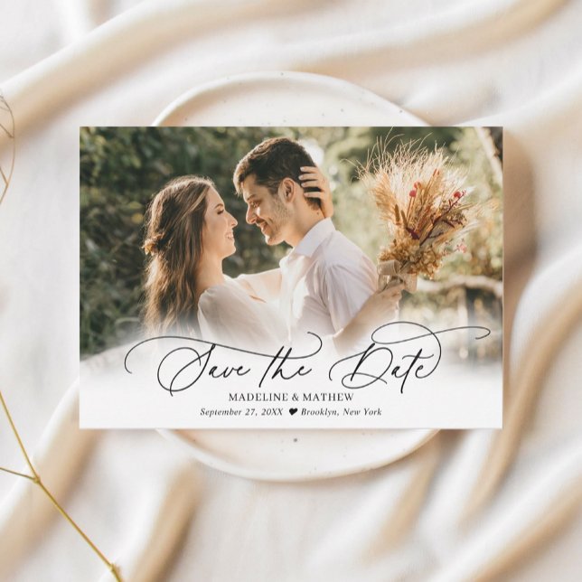 Reserva La Fecha Elegante Boda de caligrafía fotográfica Minimalist (Subido por el creador)